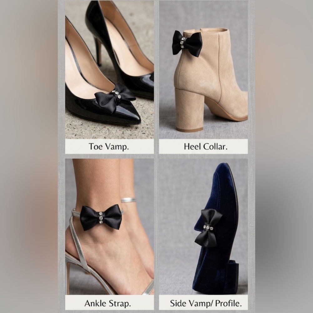 Vintage shoe clips black bow satin NEW